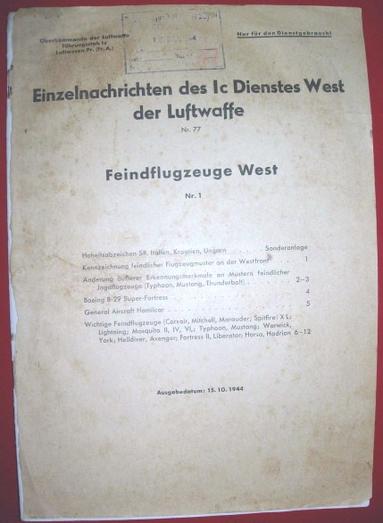 LUFTWAFFE BOOKLET ON ALLIED AIRCRAFT IDENTIFICATION 1944