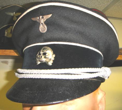 GERMAN WWII SS OFFICERS VISOR HAT.  HAT OWNED BY SS DR. WILHELM PATIN
