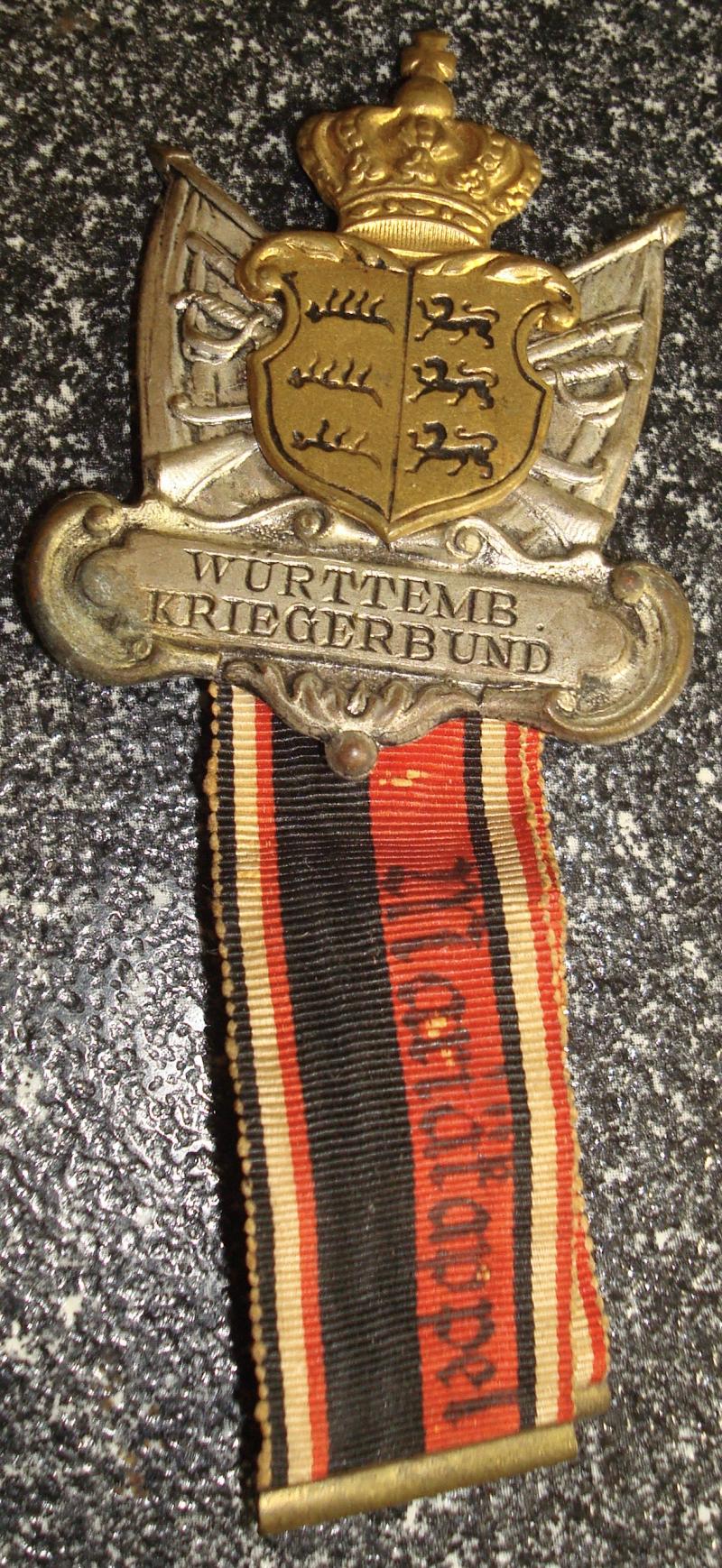 WWI GERMAN Imperial German Württemberg Kriegerbund Veterans Badge