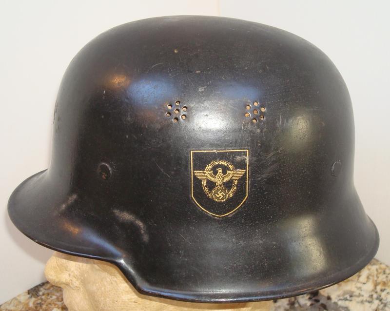 WWII GERMAN M34 DOUBLE DECAL FEUERSCHUTZPOLIZEI HELMET